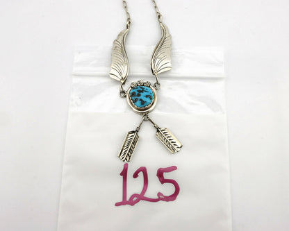 Navajo Necklace .925 Silver Sleeping Beauty Turquoise Signed M C.80's