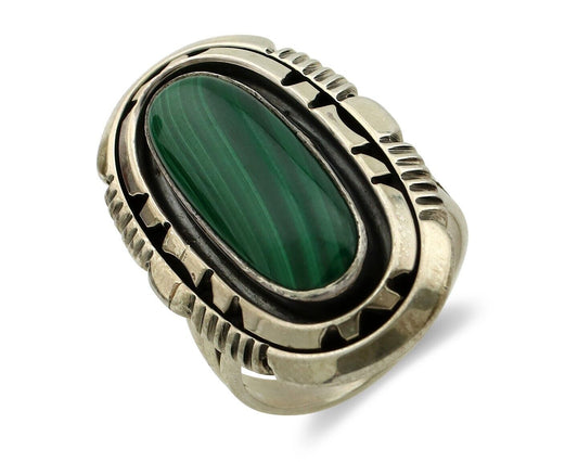 Navajo Ring 925 Silver Natural Malachite Artist Signed William Denetdale C.80's