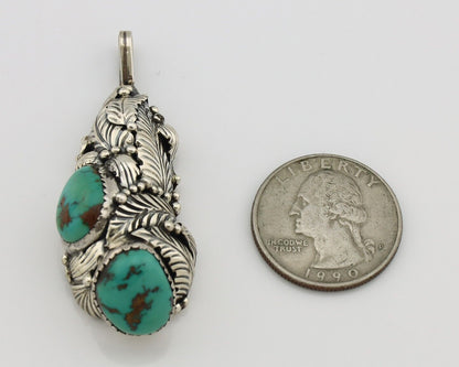 Navajo Pendant 925 Silver Natural Mined High Grade Turquoise Signed Tom Willeto