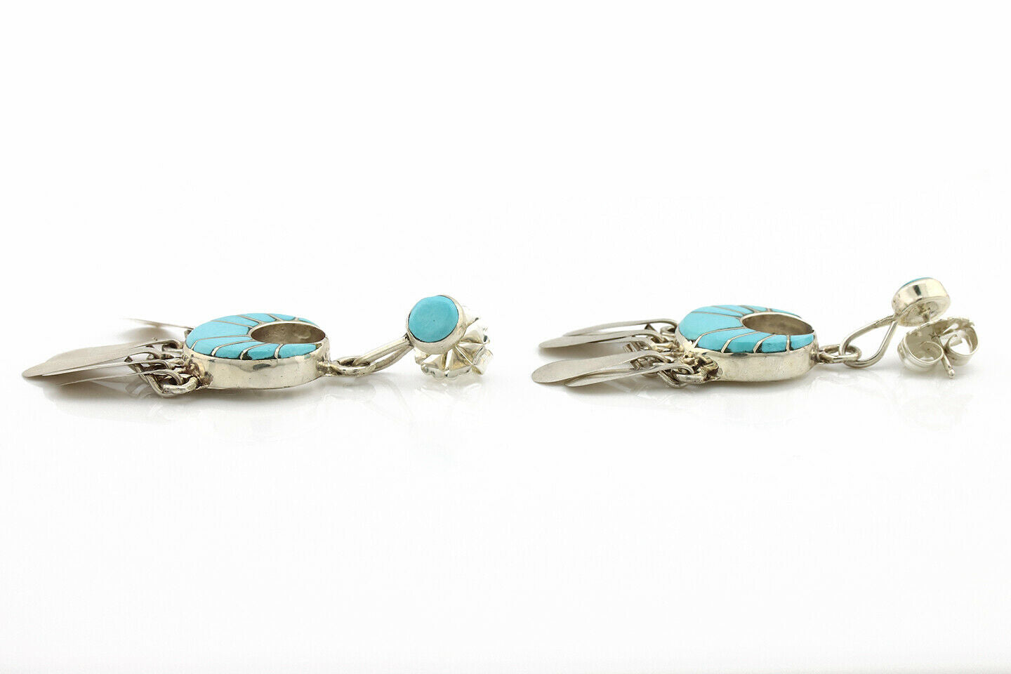 Zuni Earrings .925 Silver Inlaid Blue Turquoise Artist Native C.80