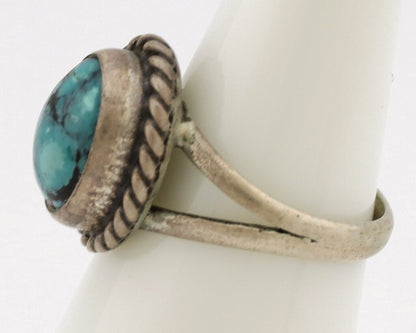 Navajo Ring .925 Silver Spiderweb Turquoise Native American Artist C.1980's