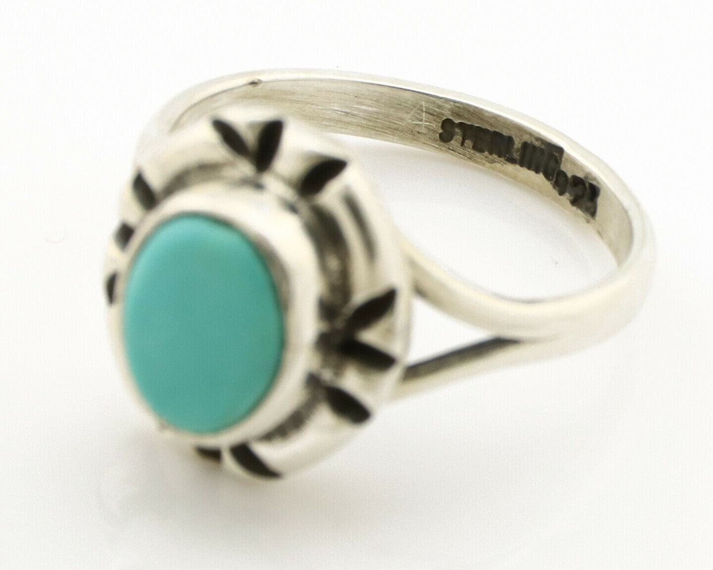 Navajo Ring .925 Silver Kingman Turquoise Artist Signed Gecko C.90's
