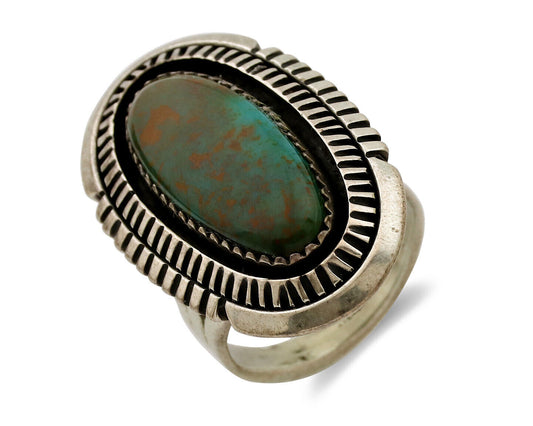 Navajo Ring .925 Silver Nevada Turquoise Native American Artist C.1980's