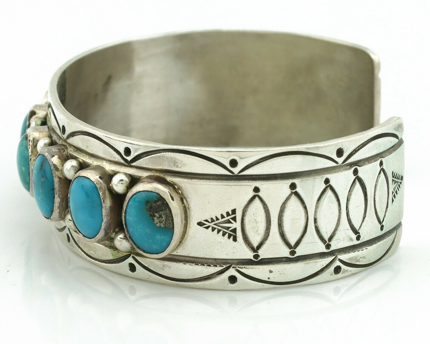 Navajo Bracelet .925 Silver Southwest Turquoise Artist Signed Leonard Jim C.80's