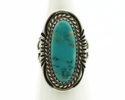 Navajo Ring .925 Silver Natural Blue Turquoise Artist Signed Talhat C.1980's