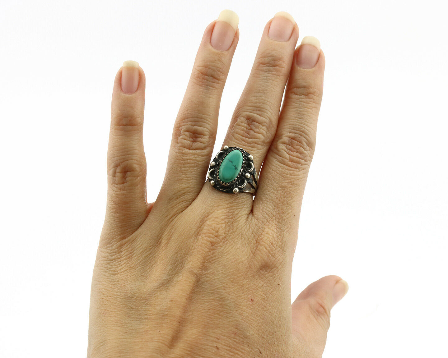 Navajo Ring .925 Silver Blue Turquoise Artist Signed F C.1980's