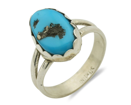 Navajo Ring .925 Silver Sleeping Beauty Turquoise Native American Artist C.1980s