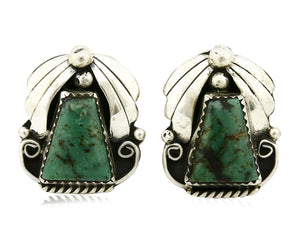 Women's Navajo Earrings .925 Silver Crescent Valley Turquoise Handmade C.80's