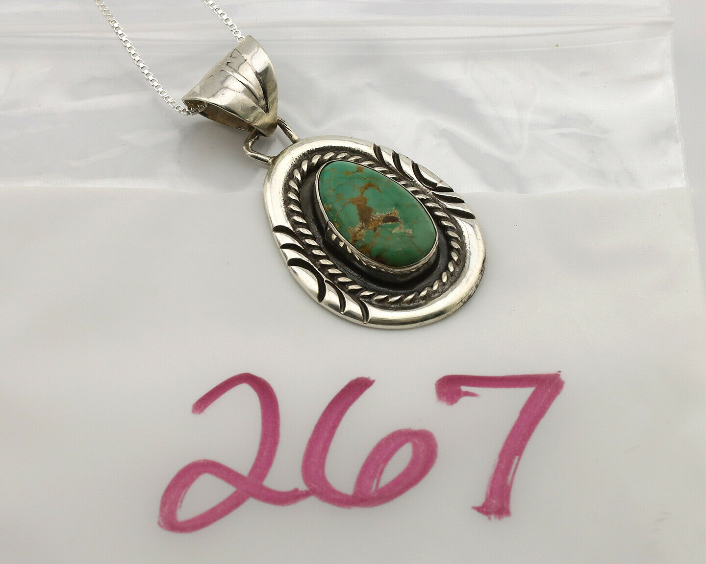 Navajo Necklace .925 Silver Kingman Turquoise Signed JP C.1980's