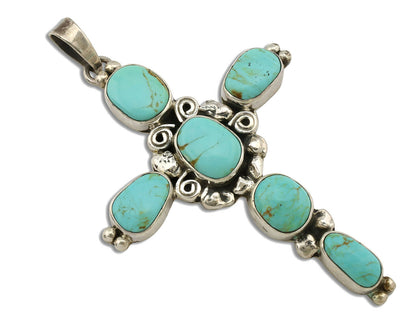 Navajo Cross Necklace .925 Silver Kingman Turquoise Signed Gecko C.80's