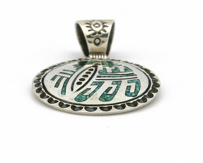 Navajo Inlaid Pendant .925 Silver Signed Artist Stanley Bain C.80's