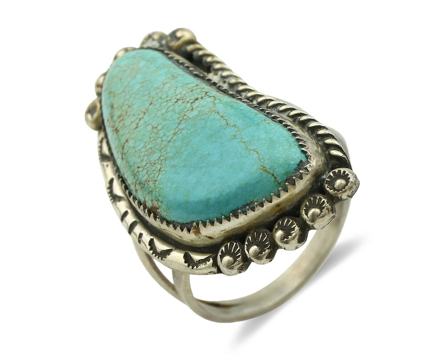 Navajo Ring .925 Silver #8 Turquoise Artist Signed Roy Buck C.80's