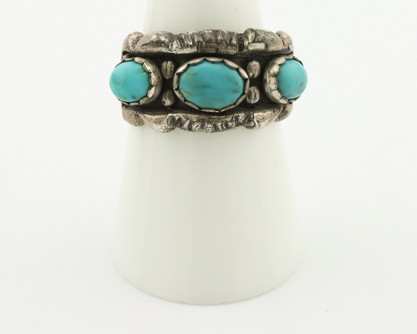 Navajo Ring .925 Silver Natural Blue Turquoise Native American Artist C.80's