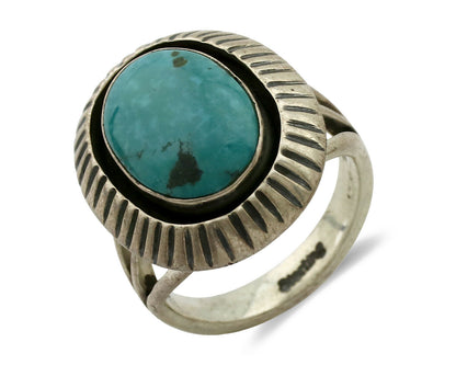 Navajo Ring .925 Silver Blue Southwest Turquoise Signed WR C.80's