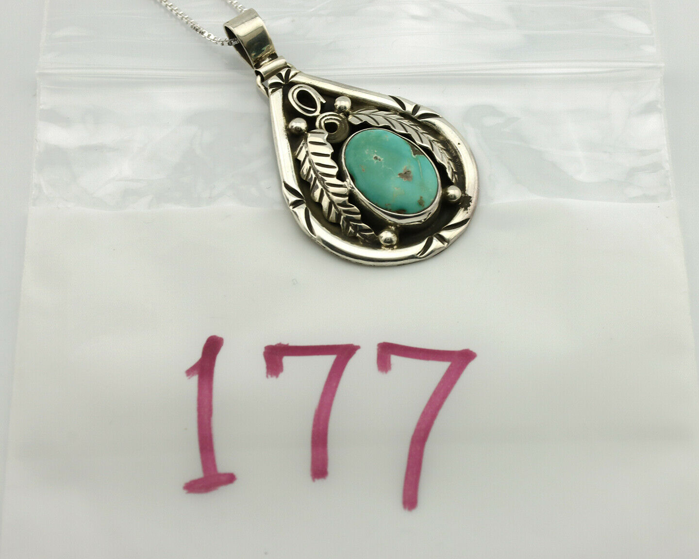 Navajo Necklace .925 Silver Kingman Turquoise Signed Tepee C.1980's