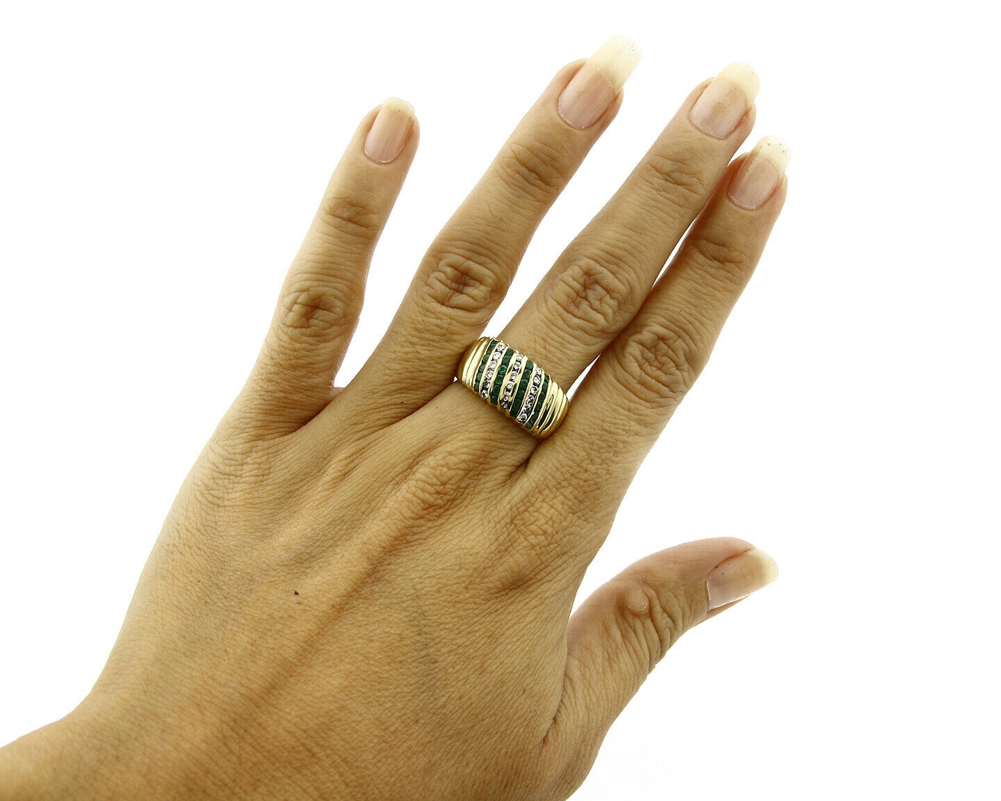 Women's 18k Gold Band Diamond & Emerald Natural Mined 1.0 tcw