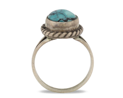 Navajo Ring .925 Silver Spiderweb Turquoise Native American Artist C.1980's