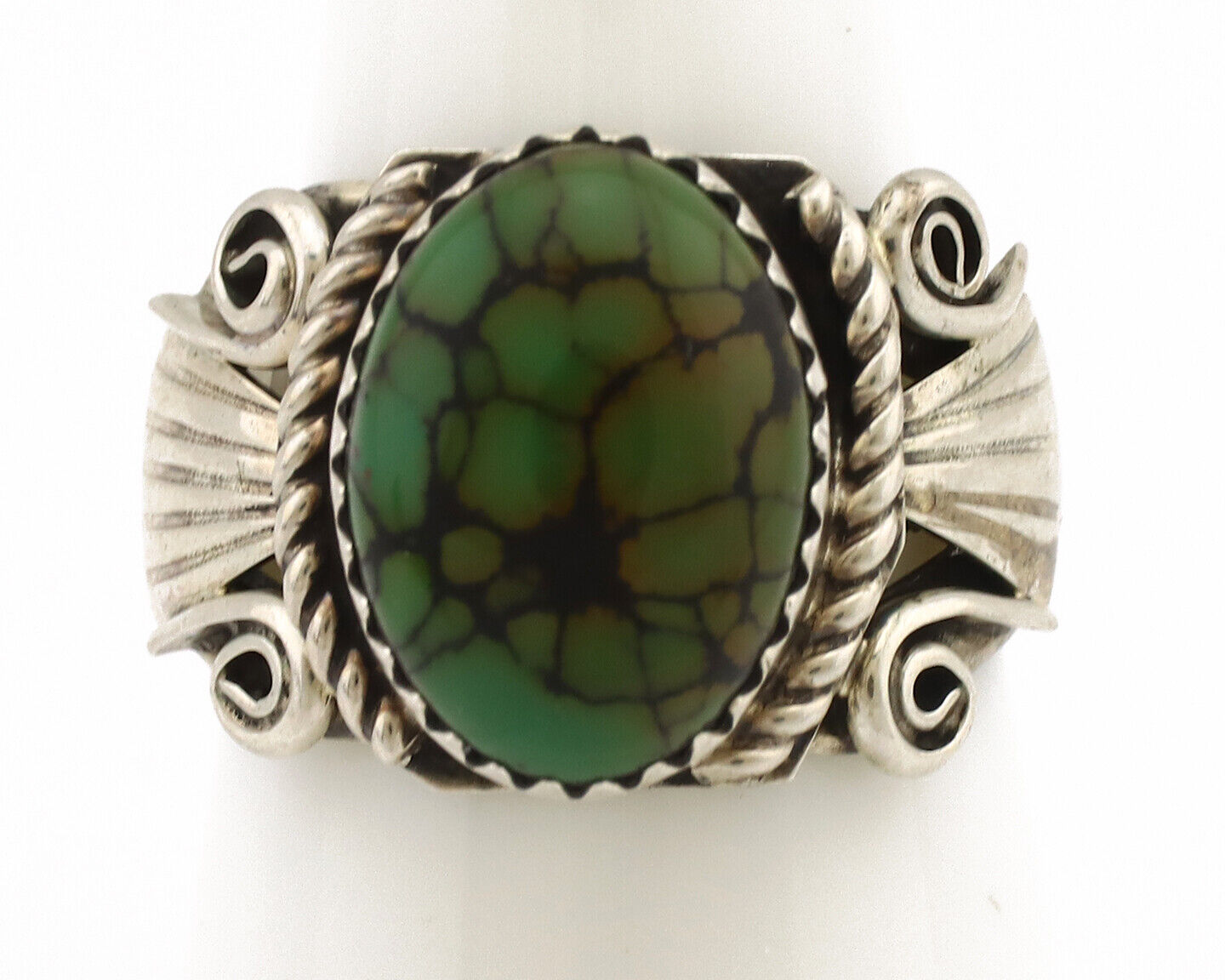 Navajo Ring 925 Silver Spiderweb Turquoise Artist Signed Ray C.80's