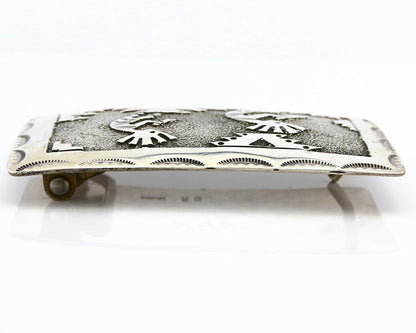 Navajo Belt Buckle .925 Silver Hand Stamped Signed RB C.80's