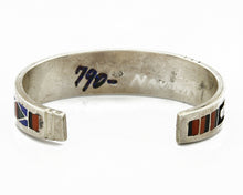 C. 1980's Zuni Inlaid Natural Gemstone .925 Silver Cuff Bracelet