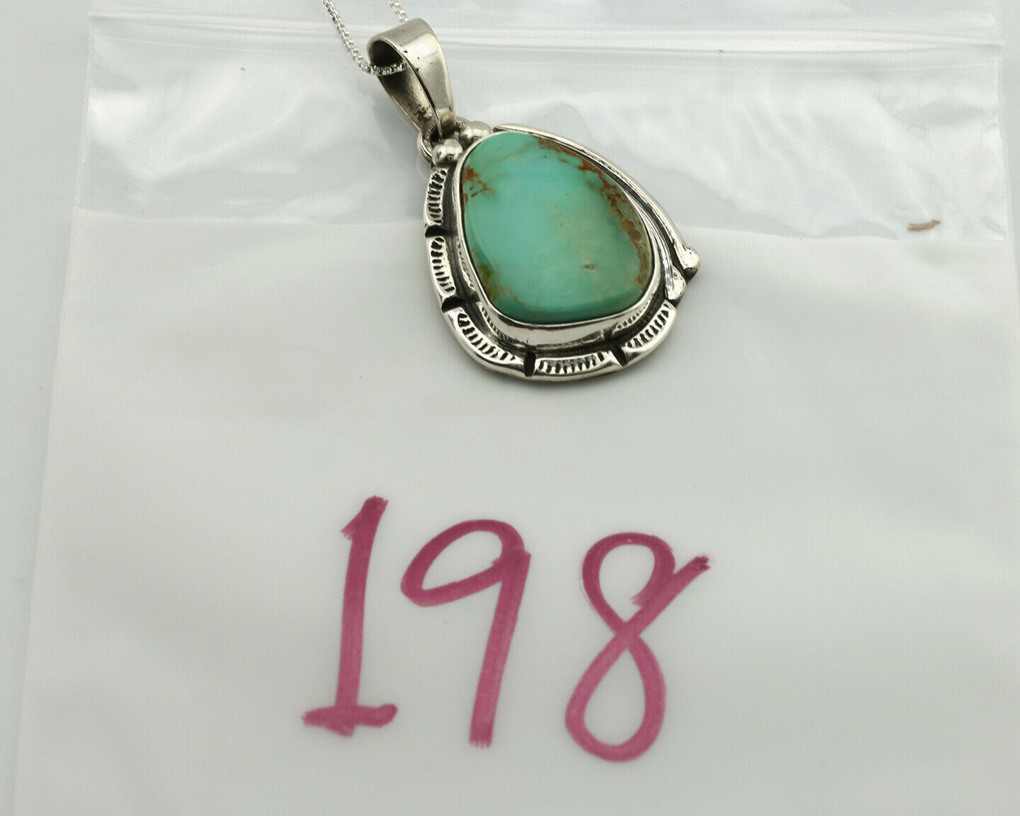 Navajo Necklace .925 Silver Kingman Turquoise Signed Tepee C.1980's