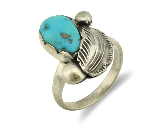 Zuni Ring 925 Silver Natural Blue Gem Turquoise Artist Signed Simplicio C.80's