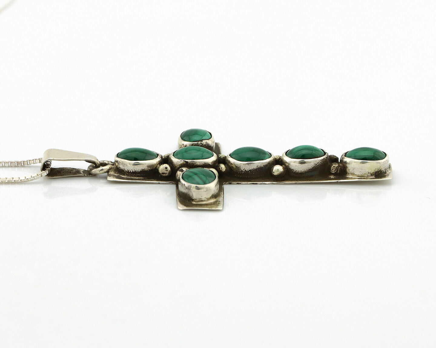 Navajo Cross Necklace 925 Silver Malachite Artist Signed C Montoya C.80's