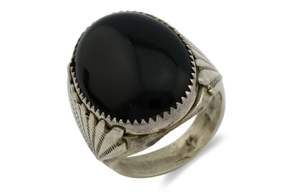 Navajo Ring .925 Silver Black Onyx Native American Artist C.80's