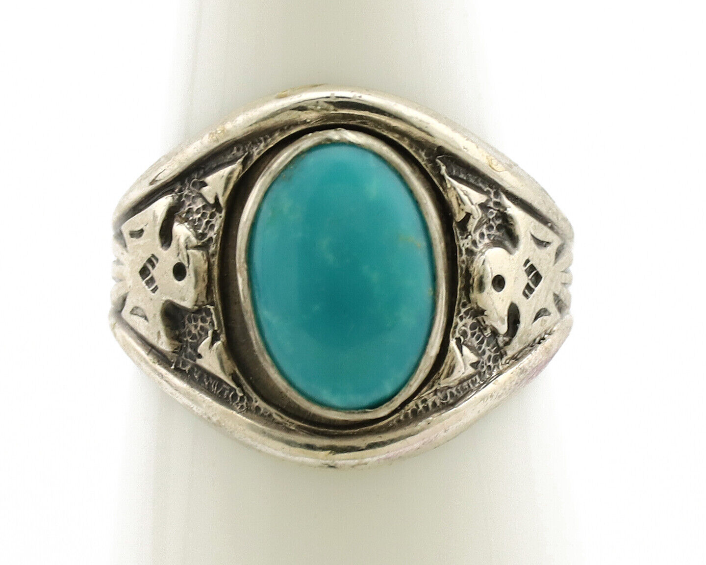 Navajo Ring 925 Silver Blue Gem Turquoise Native Artist Signed C.80's