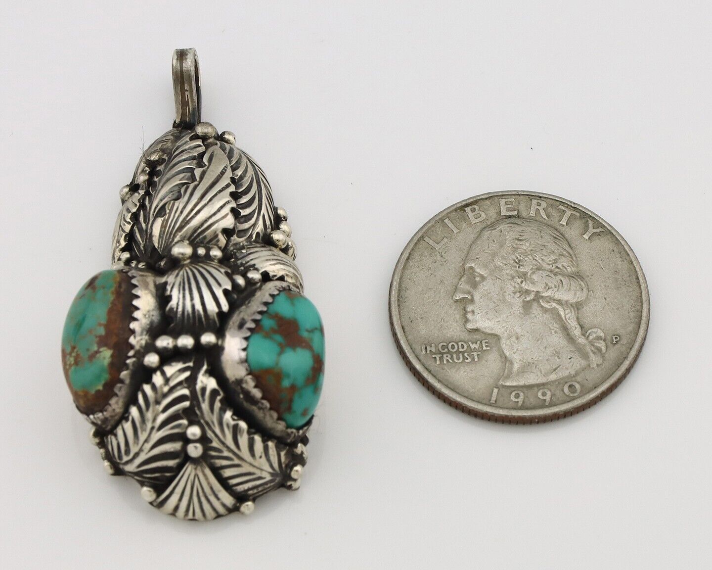 Navajo Pendant 925 Silver Natural Mined High Grade Turquoise Signed Tom Willeto