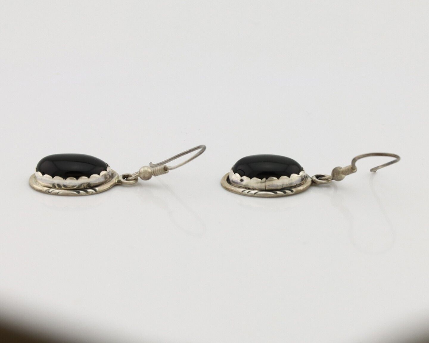 Navajo Earrings 925 Silver Natural Black Onyx Artist Signed T C.80's