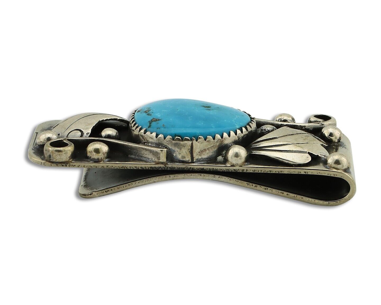 Navajo Money Clip 925 Silver & 999 Nickel Natural Turquoise Native Artist C.80's