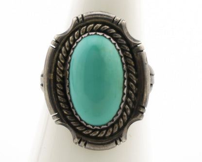 Navajo Ring .925 Silver Sleeping Beauty Turquoise Native Artist C.1980s