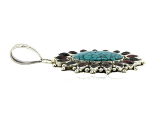 Navajo Pendant .925 Silver Natural Turquoise & Garnet Signed Artist BP C.80's