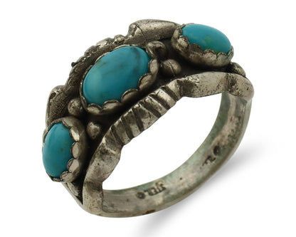 Navajo Ring .925 Silver Natural Blue Turquoise Native American Artist C.80's