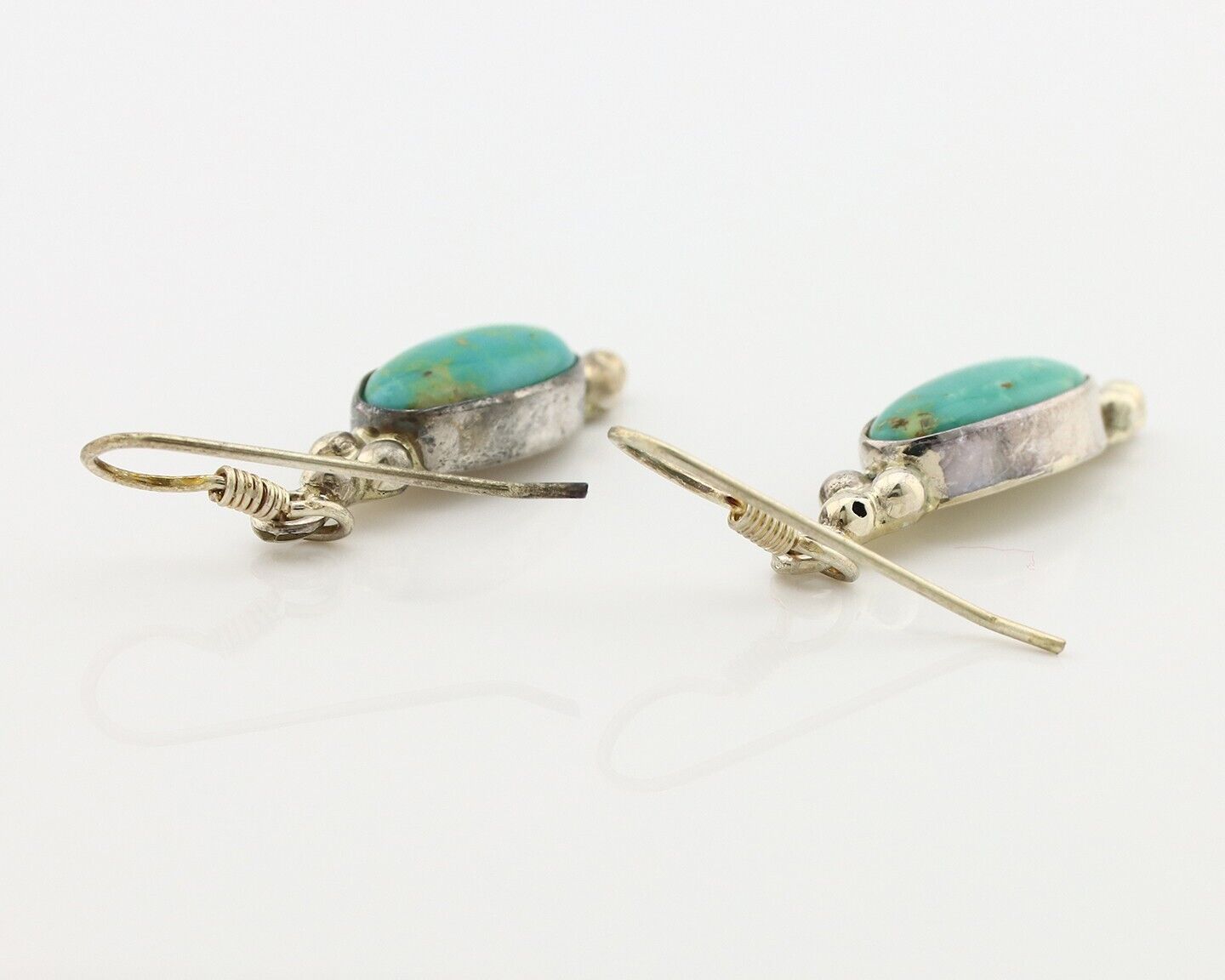 Navajo Earrings 925 Silver Blue Gem Turquoise Native American Artist C.80's