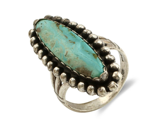 Navajo Ring .925 Silver Kingman Turquoise Signed Artist Sunbell C.80's