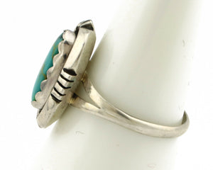 Navajo Ring .925 Silver Blue Gem Turquoise Handmade Native American Artist C80s