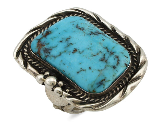 Navajo Ring 925 Silver Natural Blue Turquoise Artist Signed D Zachary C.80s