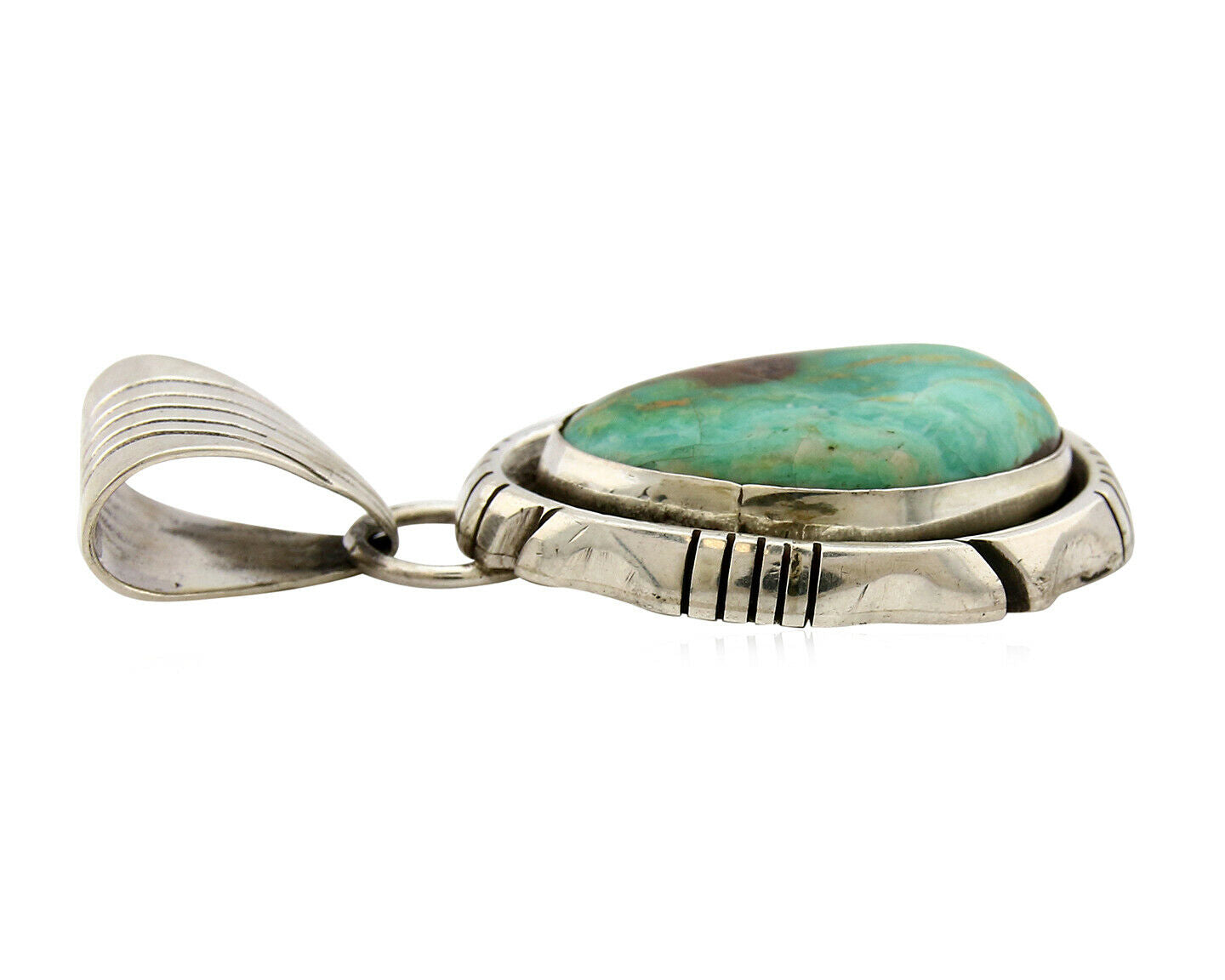 Navajo Pendant .925 Silver Royston Turquoise Signed Artist FT C.80's