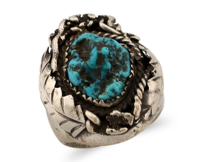 Navajo Ring 925 Silver Blue Sleeping Beauty Turquoise Artist Ray John C.80's