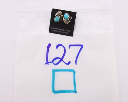 Navajo Earrings 925 Silver Natural Blue Turquoise Native American Artist C.90's