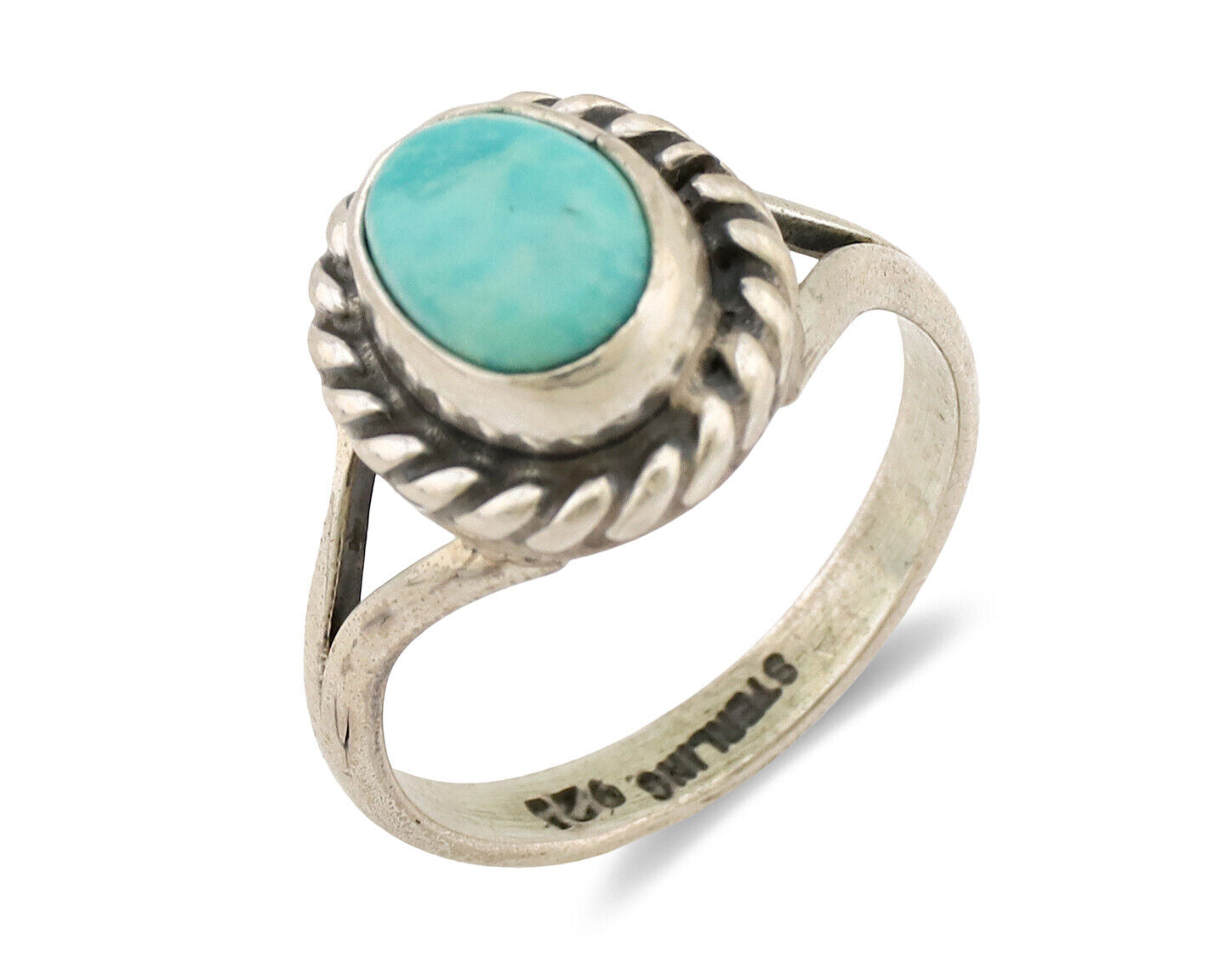 Navajo Ring .925 Silver Kingman Turquoise Artist Signed Gecko C.80's