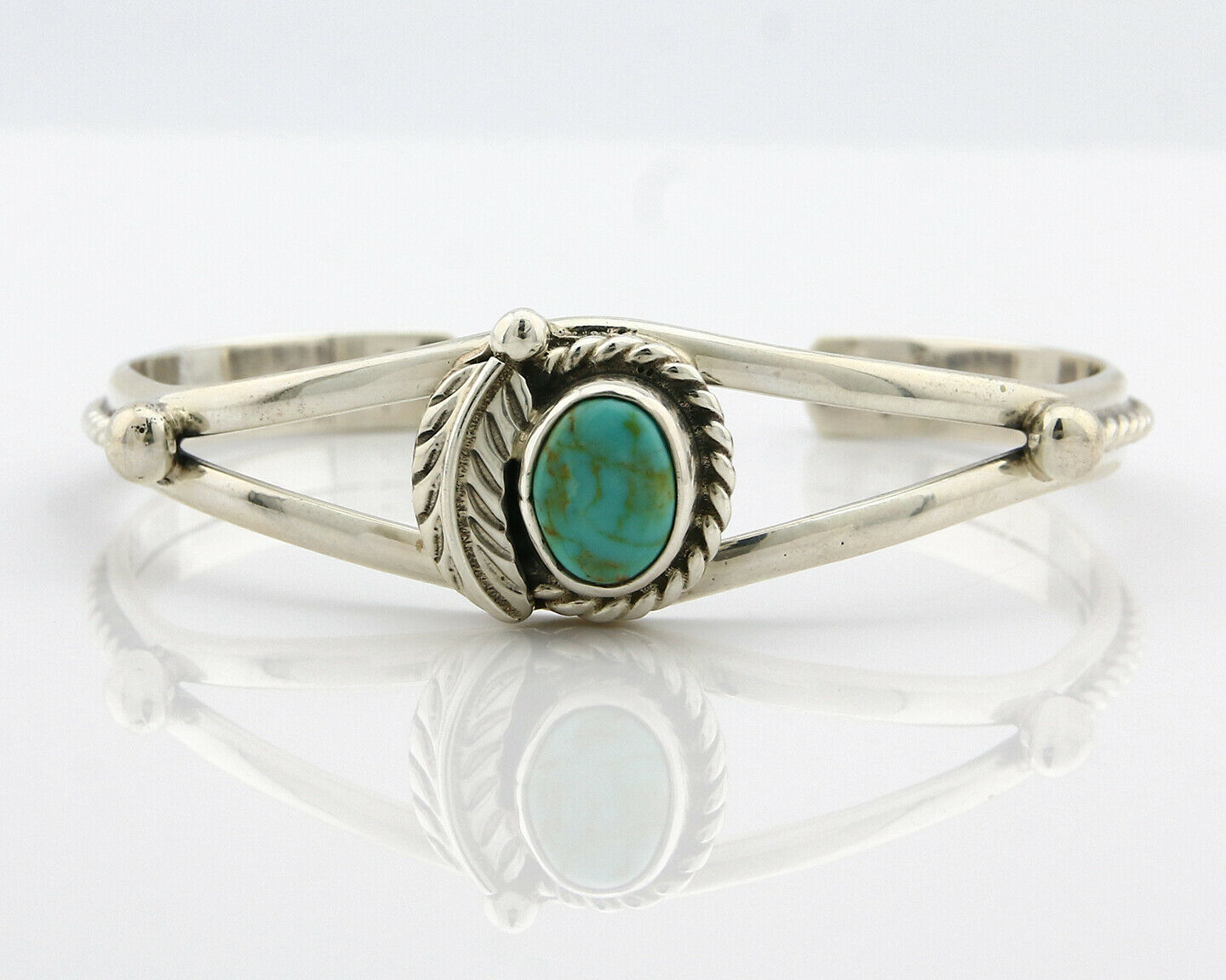 Navajo Bracelet .925 Silver Turquoise Mountain Signed Calvin Peterson C.80's
