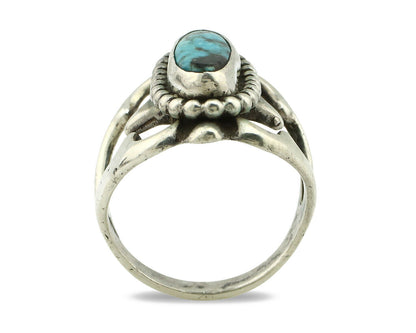 Navajo Sand Cast Ring .925 Silver Kingman Turquoise Native Artist C.80's