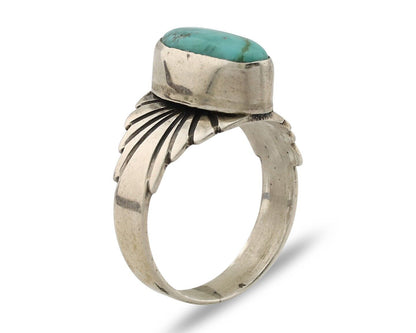 Navajo Ring 925 Silver Natural Blue Turquoise Artist Signed Pictograph C.80's