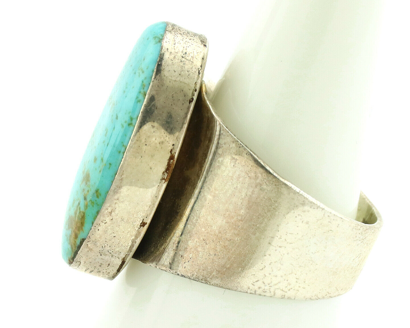 Navajo Ring .925 Silver Kingman Turquoise Artist Signed AP C.1980's