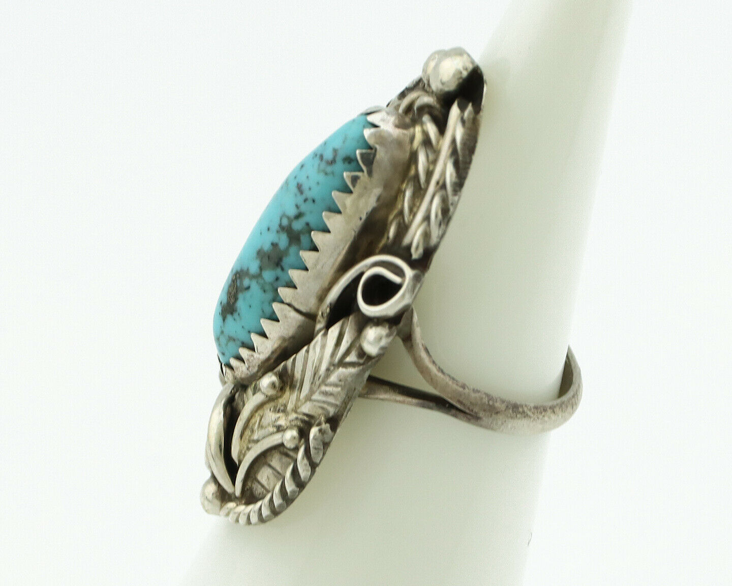 Navajo Ring .925 Silver Natural Morenci Turquoise Artist Signed PR C.80's