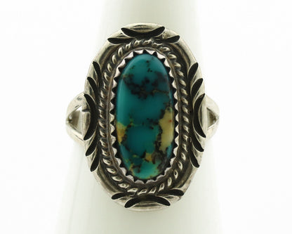 Navajo Ring .925 Silver Nevada Turquoise Signed Native Artist C.1980's