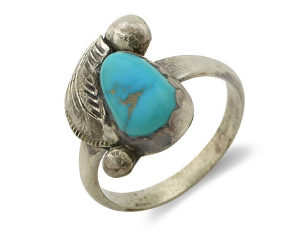 Zuni Ring 925 Silver Natural Mined Blue Turquoise Artist Signed Simplicio C.80's